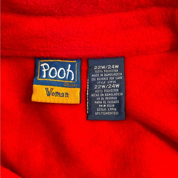 Vintage Disney Winnie the Pooh Womens 22W/24W Fleece Button Up Shirt Shacket Red - Picture 4 of 8